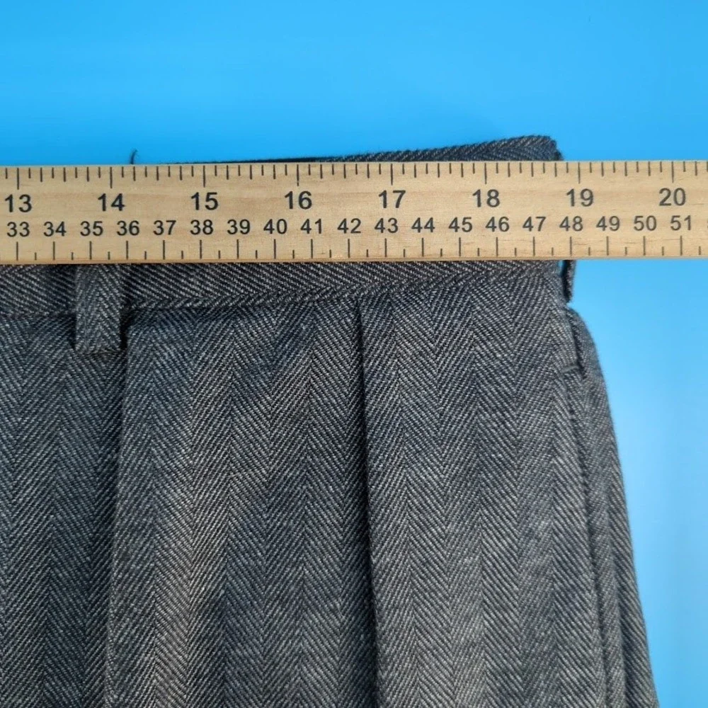 VTG Polo Ralph Lauren Gray Herringbone Pleated Cotton Wool Trousers Mens 38x34